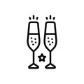 Black line icon for Champagne Glasses, toast and drunk