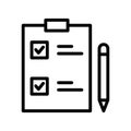 Black line icon checklist on clipboard. Royalty Free Stock Photo