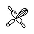 Black line icon for Crossed Rolling Pin And Whisk, roller and whisk