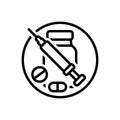 Black line icon for Drug, ampoule and injection