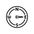 Black line icon for East, eastern and compass