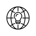 Black line icon for Global Thinking, technology and bulb