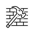 Black line icon for Hammer, damaged and bricks Royalty Free Stock Photo