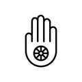 Black line icon for Karma, palm and finger