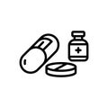 Black line icon for Medicine, drug and tablet