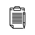 Black line icon for Note, document and pen Royalty Free Stock Photo
