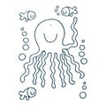 Black line icon for octopus devilfish octopod feeler squid aquatic Royalty Free Stock Photo