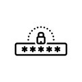 Black line icon for Password, cybersecurity and security