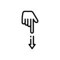 Black line icon for Point down, finger and indicate