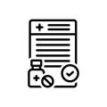 Black line icon for Prescribed, authorize and medicine