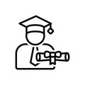 Black line icon for Scholarship, student and money