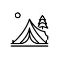 Black line icon for Tent, camp and nature