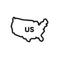 Black line icon for Us, map and country