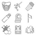 Black line icons collection of paintball equipment Royalty Free Stock Photo