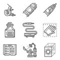 Black line icons for tattoo parlor