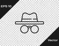 Black line Incognito mode icon isolated on transparent background. Vector