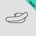 Black line Inflatable boat with outboard motor icon isolated on transparent background. Vector Royalty Free Stock Photo