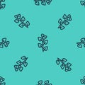 Black line Ivy branch icon isolated seamless pattern on green background. Branch with leaves. Vector Royalty Free Stock Photo