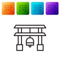 Black line Japan Gate icon isolated on white background. Torii gate sign. Japanese traditional classic gate symbol. Set Royalty Free Stock Photo