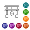 Black line Japan Gate icon isolated on white background. Torii gate sign. Japanese traditional classic gate symbol. Set Royalty Free Stock Photo