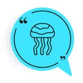 Black line Jellyfish icon isolated on white background. Blue speech bubble symbol. Vector