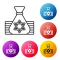 Black line Jewish money bag with star of david icon isolated on white background. Currency symbol. Set icons colorful Royalty Free Stock Photo