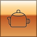 Black line Kettle with handle icon isolated on gold background. Teapot icon. Vector