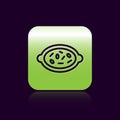 Black line Kheer in a bowl icon isolated on black background. Traditional Indian food. Green square button. Vector