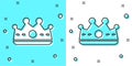 Black line King crown icon isolated on green and white background. Random dynamic shapes. Vector Royalty Free Stock Photo