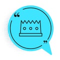 Black line King crown icon isolated on white background. Blue speech bubble symbol. Vector Royalty Free Stock Photo