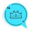 Black line King crown icon isolated on white background. Blue speech bubble symbol. Vector Royalty Free Stock Photo