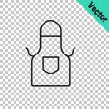 Black line Kitchen apron icon isolated on transparent background. Chef uniform for cooking. Vector Royalty Free Stock Photo