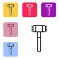 Black line Kitchen hammer icon isolated on white background. Meat hammer. Set icons in color square buttons. Vector Royalty Free Stock Photo