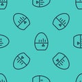 Black line Kitchen timer icon isolated seamless pattern on green background. Egg timer. Cooking utensil. Vector Royalty Free Stock Photo