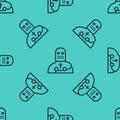 Black line Knight crusader icon isolated seamless pattern on green background. Vector