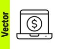 Black line Laptop with dollar icon isolated on white background. Sending money around the world, money transfer, online Royalty Free Stock Photo