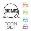 Black line Lettering milk icon isolated on white background. Hand written design for label, brand, badge. Set icons Royalty Free Stock Photo