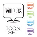 Black line Lettering milk icon isolated on white background. Hand written design for label, brand, badge. Set icons Royalty Free Stock Photo