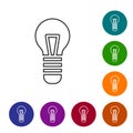 Black line Light bulb with concept of idea icon isolated on white background. Energy and idea symbol. Inspiration Royalty Free Stock Photo
