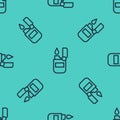 Black line Lighter icon isolated seamless pattern on green background. Vector Royalty Free Stock Photo