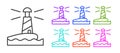 Black line Lighthouse icon isolated on white background. Set icons colorful. Vector Royalty Free Stock Photo