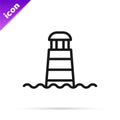 Black line Lighthouse icon isolated on white background. Vector Royalty Free Stock Photo