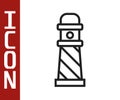Black line Lighthouse icon isolated on white background. Vector Illustration Royalty Free Stock Photo