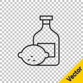 Black line Limoncello bottle icon isolated on transparent background. Bottle of fresh homemade lemonade. Vector