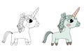 Black line little Unicorn with long hair for coloring book or pages