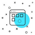 Black line Loading a data window with a progress bar icon isolated on white background. Random dynamic shapes. Vector Royalty Free Stock Photo