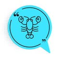 Black line Lobster icon isolated on white background. Blue speech bubble symbol. Vector Royalty Free Stock Photo