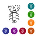 Black line Lobster icon isolated on white background. Set icons in color circle buttons. Vector. Royalty Free Stock Photo