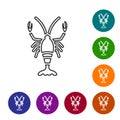 Black line Lobster icon isolated on white background. Set icons in color circle buttons. Vector Royalty Free Stock Photo
