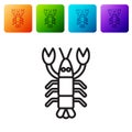 Black line Lobster icon isolated on white background. Set icons in color square buttons. Vector.